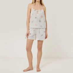 Sale Abstract Embroidered Cami & Shorts Pyjama Set Women Sleepwear