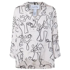 Sale Abstract Face Print Blouse Women Tops