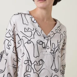 Sale Abstract Face Print Blouse Women Tops