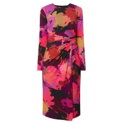 Hot Abstract Floral Gathered Wrap Dress Women Dresses