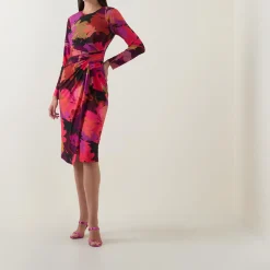 Hot Abstract Floral Gathered Wrap Dress Women Dresses