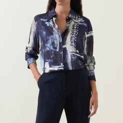 Online Abstract Patterned Shirt Women Tops