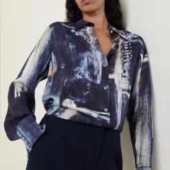 Online Abstract Patterned Shirt Women Tops