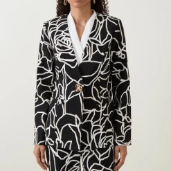 Sale Abstract Patterned Single-Breasted Blazer Women Coats & Jackets