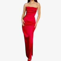 Best Adrienne Satin Strapless Corset Gown Women Dresses