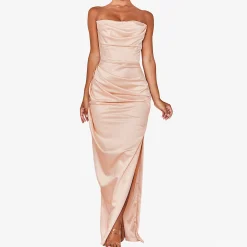 Hot Adrienne Satin Strapless Corset Gown Women Dresses