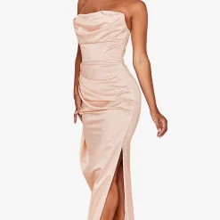 Hot Adrienne Satin Strapless Corset Gown Women Dresses