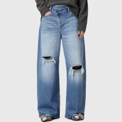 Hot Aki Crossover High Rise Wide Leg Jeans Women Denim