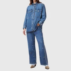 Clearance Alba Studded Denim Shirt Women Tops