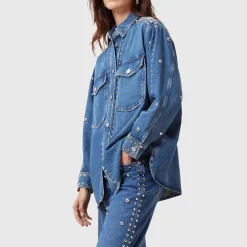 Clearance Alba Studded Denim Shirt Women Tops