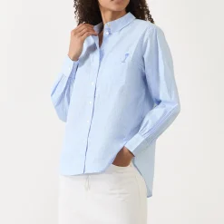 Alex Stripe Embroidered Shirt Women Tops
