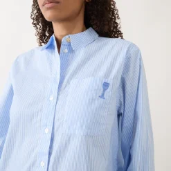 Alex Stripe Embroidered Shirt Women Tops