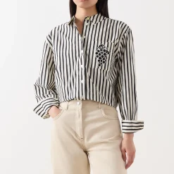 Hot Alex Striped Single Cuff Shirt Women Tops