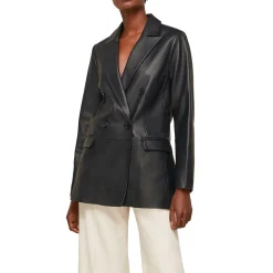 Best Aliza Double-Breasted Leather Blazer Women Coats & Jackets