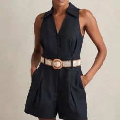 New Anjie Belted Linen Playsuit Women Jumpsuits