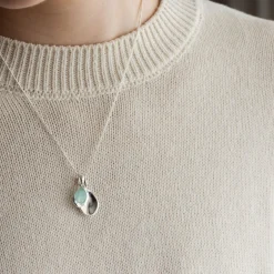 New Aqua Chalcedony Pebble Charms Necklace Women Necklaces