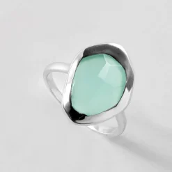 Hot Aqua Chalcedony Stepping Stone Ring Women Rings