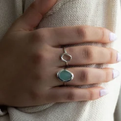 Hot Aqua Chalcedony Stepping Stone Ring Women Rings