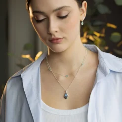 New Aqua Chalcedony Stepping Stone Necklace Women Necklaces