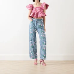 Hot Azul Floral Embellished High-Waisted Trousers Women Trousers & Shorts