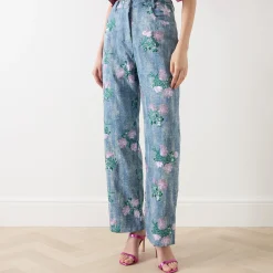 Hot Azul Floral Embellished High-Waisted Trousers Women Trousers & Shorts