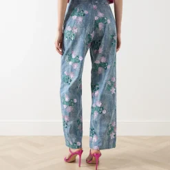Hot Azul Floral Embellished High-Waisted Trousers Women Trousers & Shorts