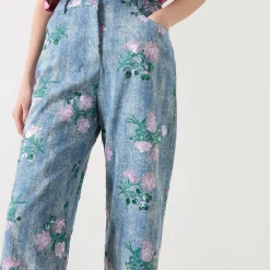 Hot Azul Floral Embellished High-Waisted Trousers Women Trousers & Shorts
