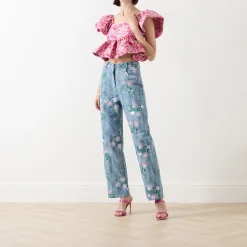 Hot Azul Floral Embellished High-Waisted Trousers Women Trousers & Shorts