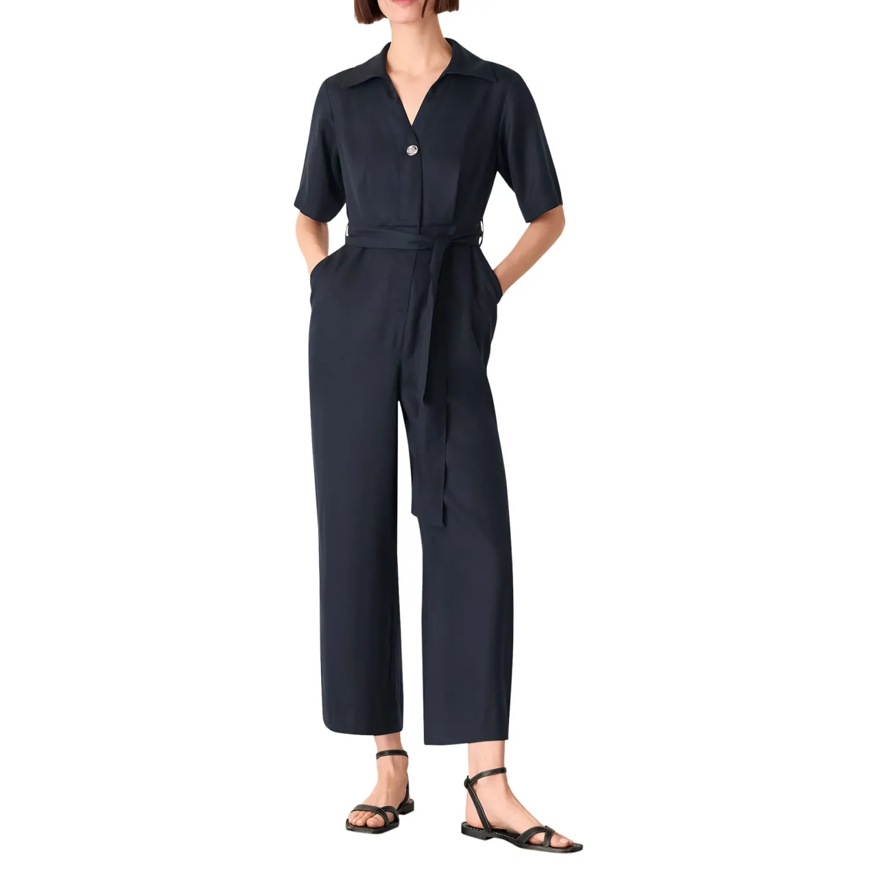 Hot Belted Cropped Jumpsuit Women Jumpsuits