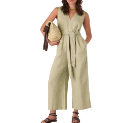 Sale Belted Linen Jumpsuit Women Jumpsuits