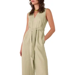 Sale Belted Linen Jumpsuit Women Jumpsuits