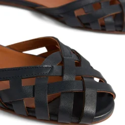 Clearance Bianca Leather Cage-Front Flat Sandals Women Sandals