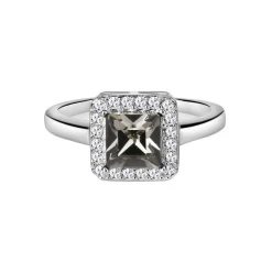 Clearance Black & Clear Stone Square Ring Women Rings
