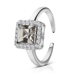 Clearance Black & Clear Stone Square Ring Women Rings
