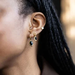 Clearance Black Onyx Pebble Hook Earrings Women Earrings