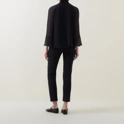 Outlet Blouson-Sleeve Sheer Blouse Women Tops