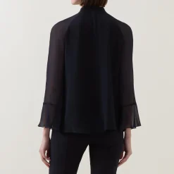 Outlet Blouson-Sleeve Sheer Blouse Women Tops