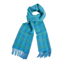 Discount Blue & Green Check Lambswool Scarf Women Scarves