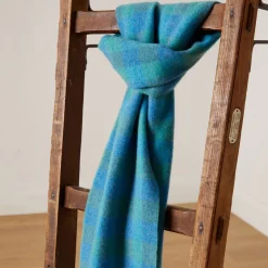 Discount Blue & Green Check Lambswool Scarf Women Scarves