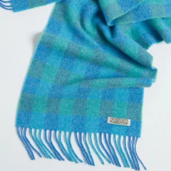 Discount Blue & Green Check Lambswool Scarf Women Scarves