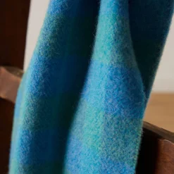 Discount Blue & Green Check Lambswool Scarf Women Scarves