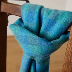 Discount Blue & Green Check Lambswool Scarf Women Scarves