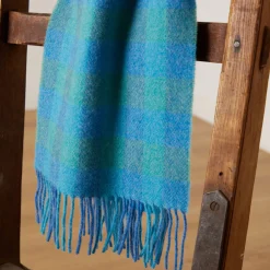 Discount Blue & Green Check Lambswool Scarf Women Scarves