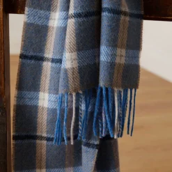 Online Blue & Mink Check Lambswool Scarf Women Scarves