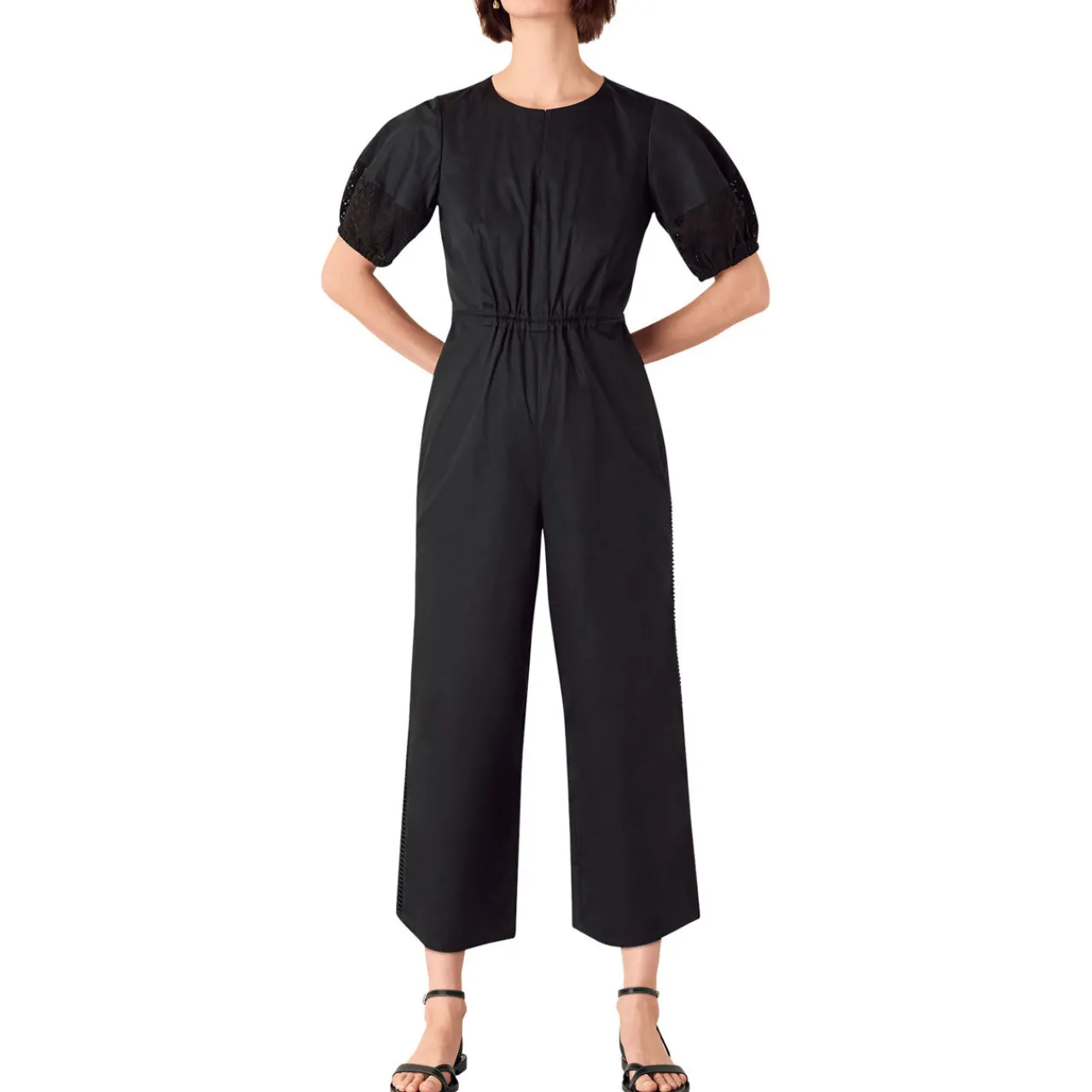 Hot Broderie Cropped Straight Leg Jumpsuit Women Jumpsuits