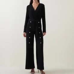 Outlet Button-Detail Wide Leg Jumpsuit Women Jumpsuits