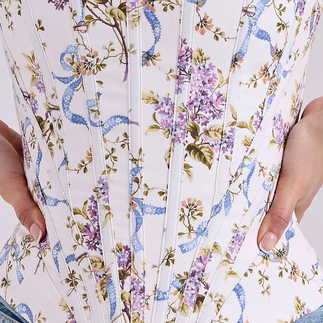Hot Cadie Floral Ribbon Corset Top Women Tops