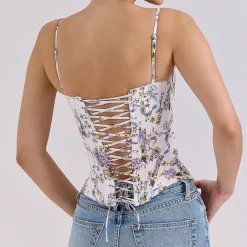 Hot Cadie Floral Ribbon Corset Top Women Tops