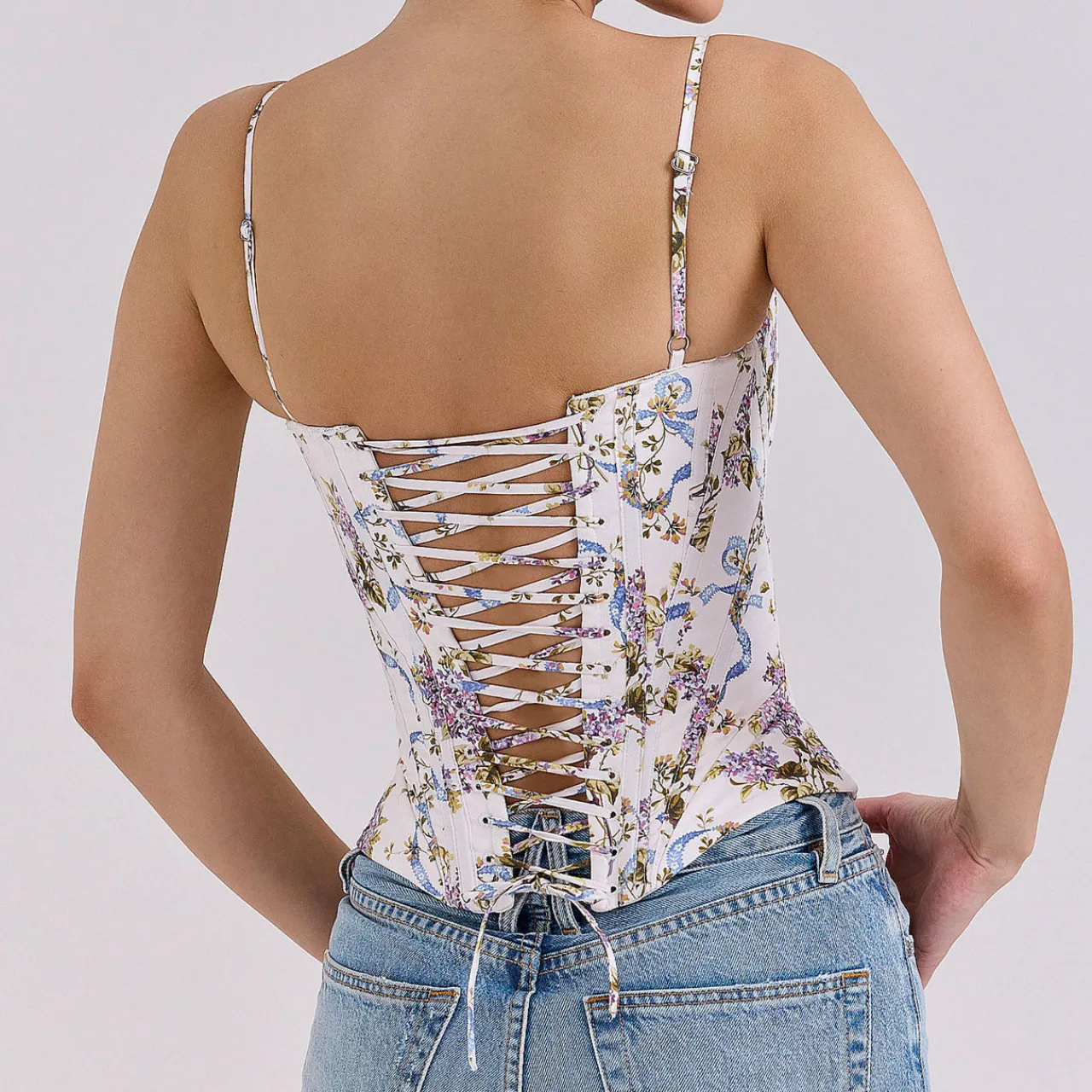 Hot Cadie Floral Ribbon Corset Top Women Tops