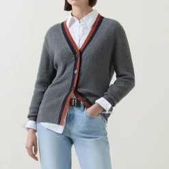 New Contrast Trim Textured Cardigan Women Sweaters & Cardigans